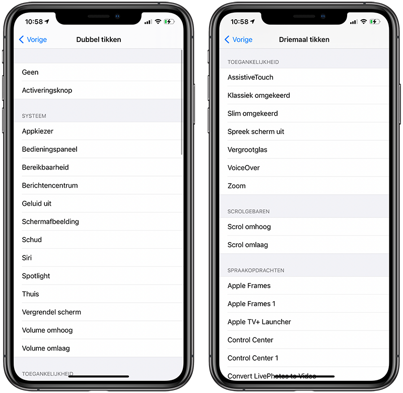 Tapping on the back: possible actions