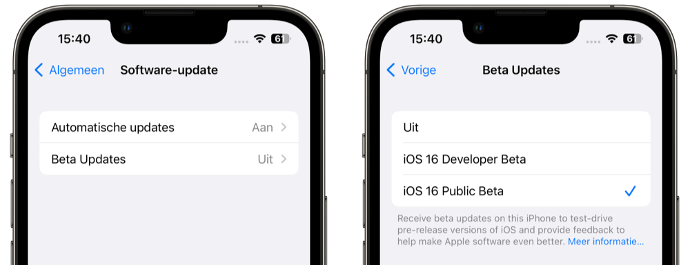 Schakelaars voor iOS-beta's voor ontwikkelaars of publieke testers
